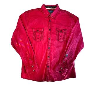 Roar Mens Red‎ Long Sleeve Button Down Shirt Embroidered Size L